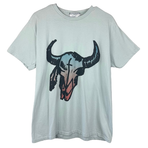 Kid Dangerous Other - KID DANGEROUS Grime Couture Southwestern Steer Skull Light Blue T-Shirt - Large